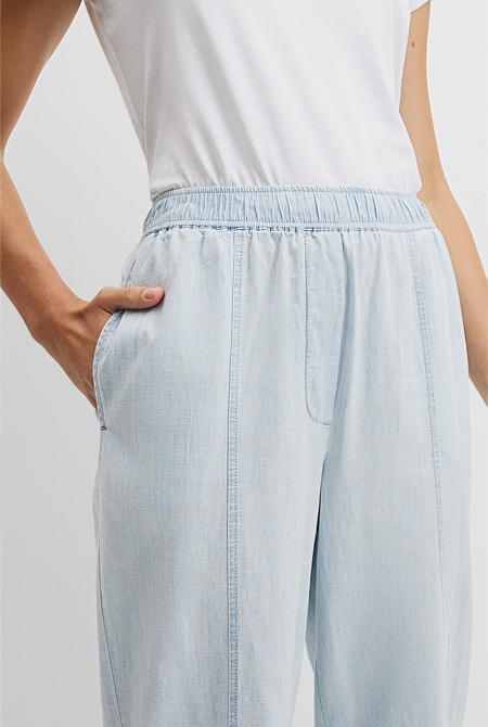 Tapered Chambray Pintuck Pant