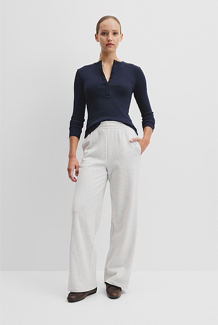 Australian Cotton Blend Rib Henley Top