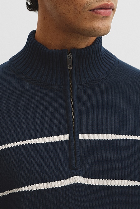 Australian Good Earth Cotton Half Zip Stripe Knit
