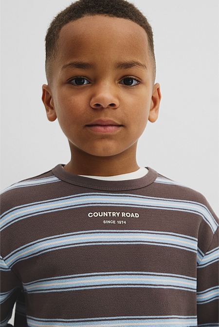 Organically Grown Cotton Stripe Long Sleeve Pique T-Shirt