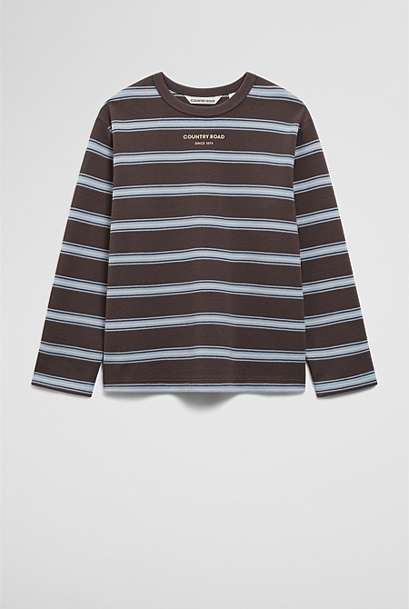 Organically Grown Cotton Stripe Long Sleeve Pique T-Shirt