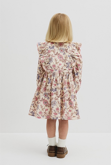 Organically Grown Cotton Printed Ruffle Cord Dress
