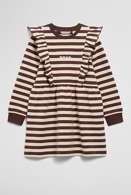 Organically Grown Cotton Stripe Ruffle Sweat Dress