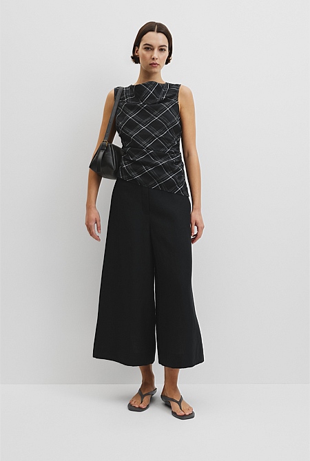 Organically Grown Linen Check Ruched Linen Tank Organically Grown Linen Check Ruched Linen Tank
