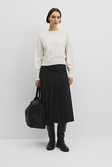 Organically Grown Cotton Blend Crop Crew Neck Knit
