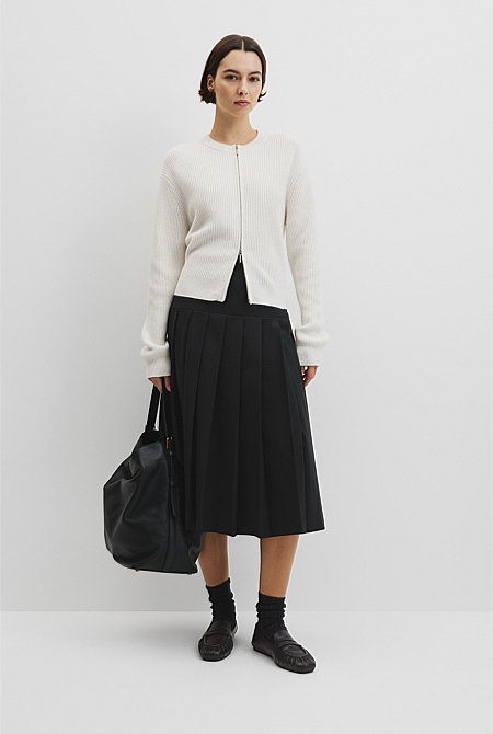 Australian Cotton Wool Blend Zip Through Knit Cardigan