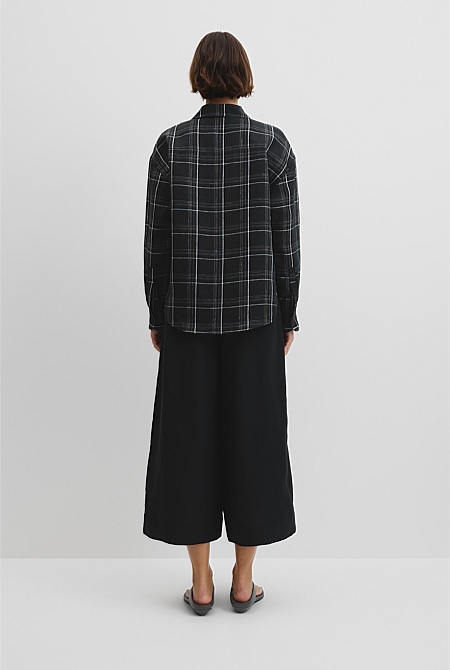 Organically Grown Linen Relaxed Fit Long Sleeve Check Shirt