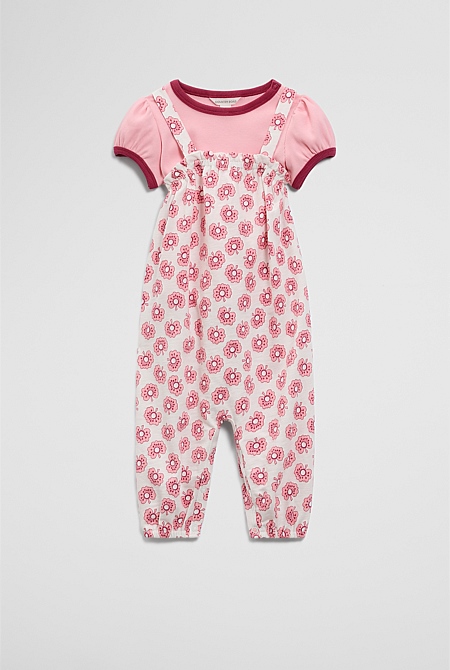 Short Sleeve Printed Overall Set