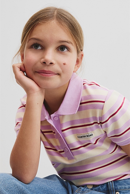 Teen Australian Cotton Short Sleeve Stripe Polo Top