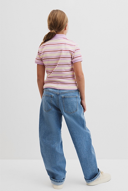 Teen Australian Cotton Short Sleeve Stripe Polo Top