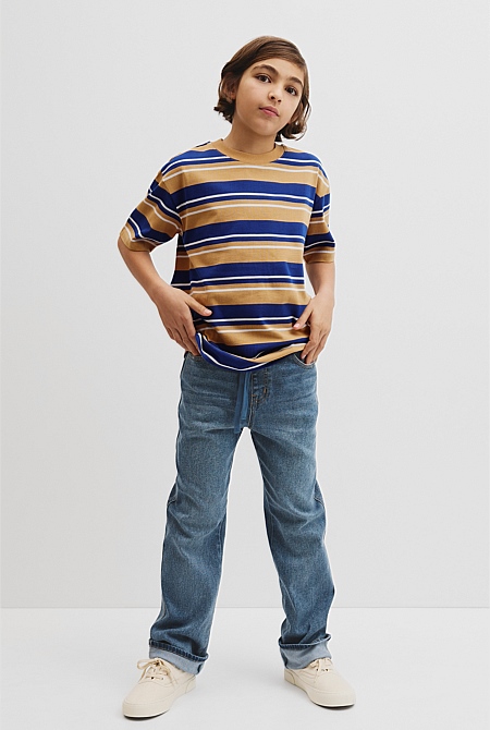 Teen Australian Cotton Relaxed Stripe Short Sleeve T-Shirt