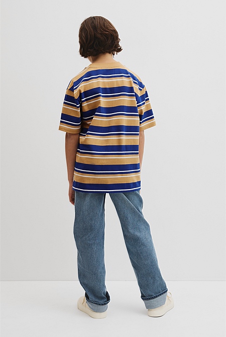 Teen Australian Cotton Relaxed Stripe Short Sleeve T-Shirt