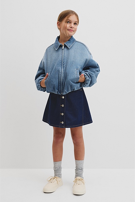 Teen Denim Pleated Bomber