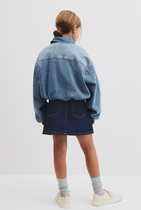 Teen Denim Pleated Bomber
