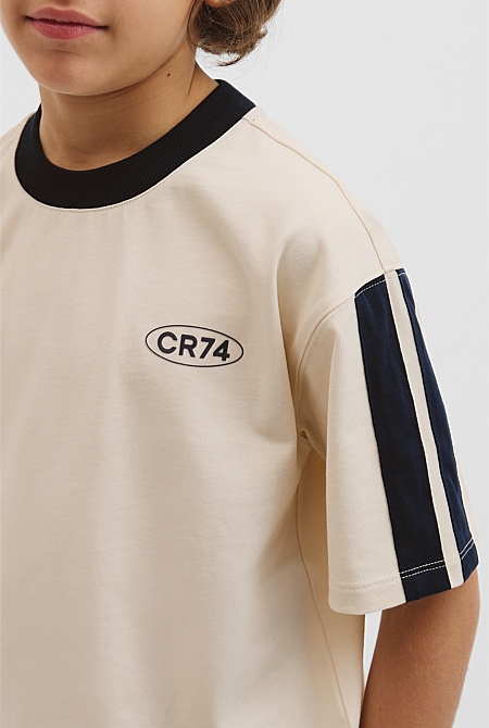 Teen Australian Cotton Relaxed Stripe Detail T-Shirt