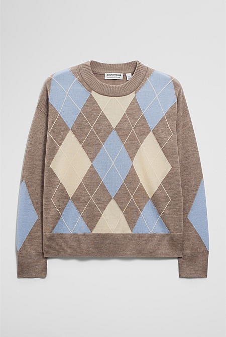 Merino Long Sleeve Argyle Knit