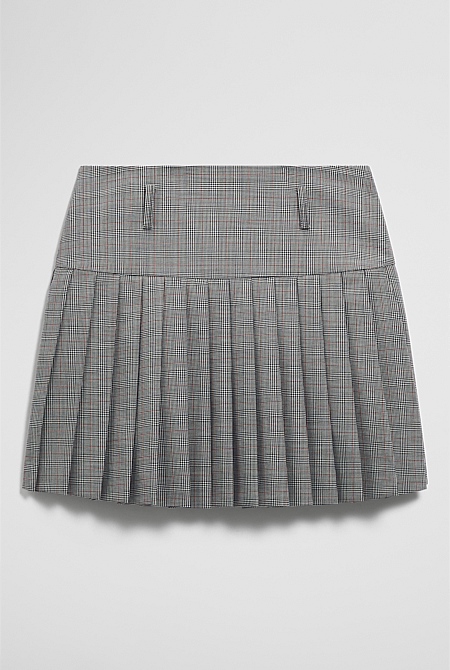Wool Blend Check Mini Pleat Skirt