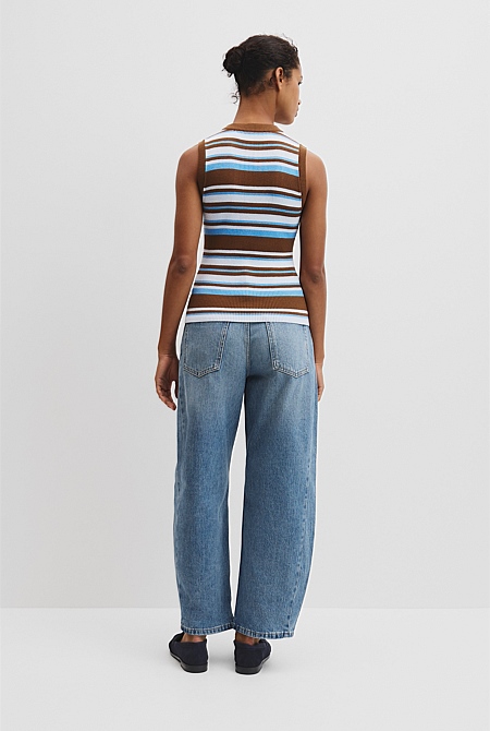 Australian Merino Crew Neck Stripe Knit Tank