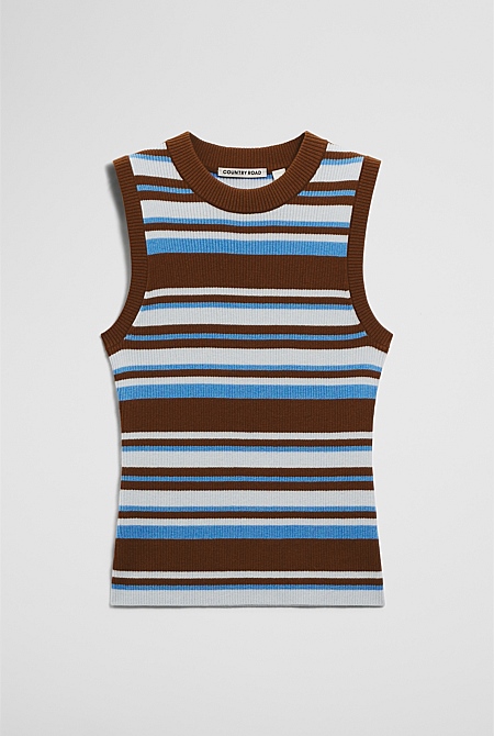 Australian Merino Crew Neck Stripe Knit Tank