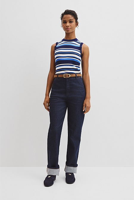 Australian Merino Crew Neck Stripe Knit Tank