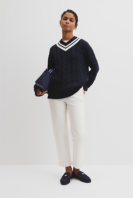 V-Neck Cable Knit
