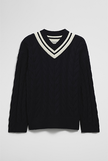 V-Neck Cable Knit