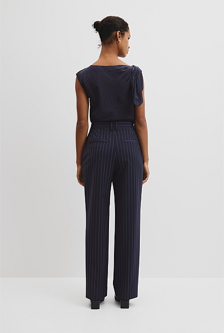 Wool Blend Tailored Straight Pinstripe Pant