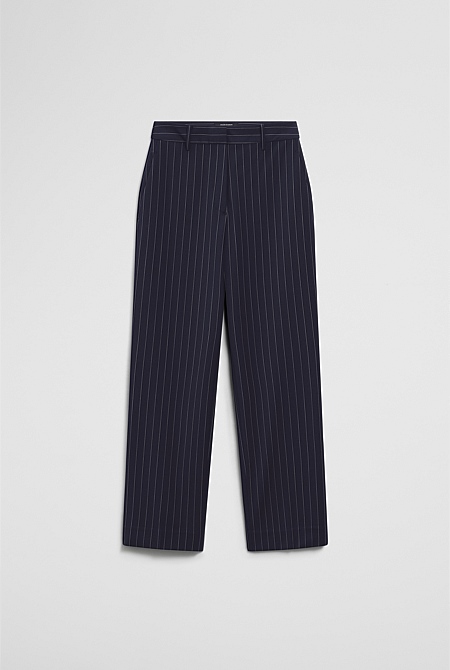 Wool Blend Tailored Straight Pinstripe Pant
