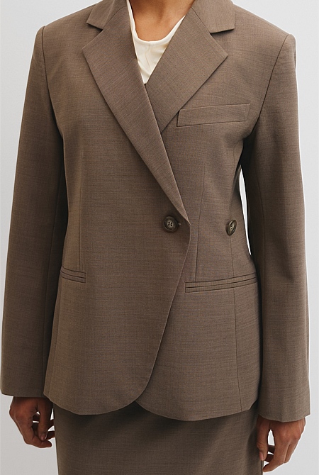 Wool Blend Cross Over Blazer