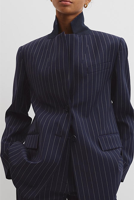 Wool Blend Pinstripe Classic Blazer