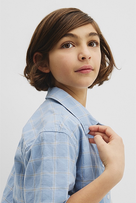 Teen Contrast Check Short Sleeve Shirt