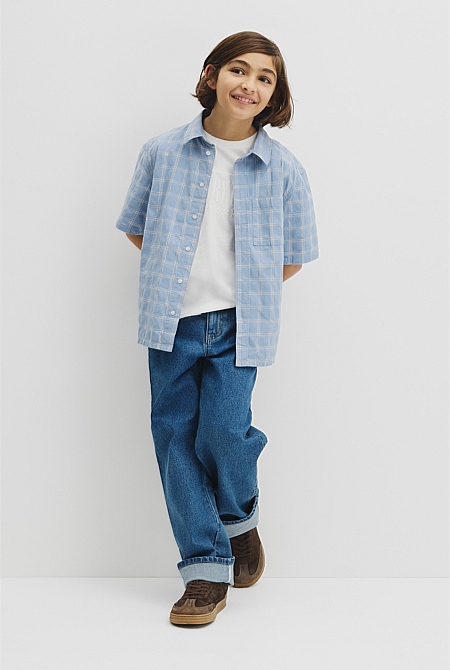 Teen Contrast Check Short Sleeve Shirt