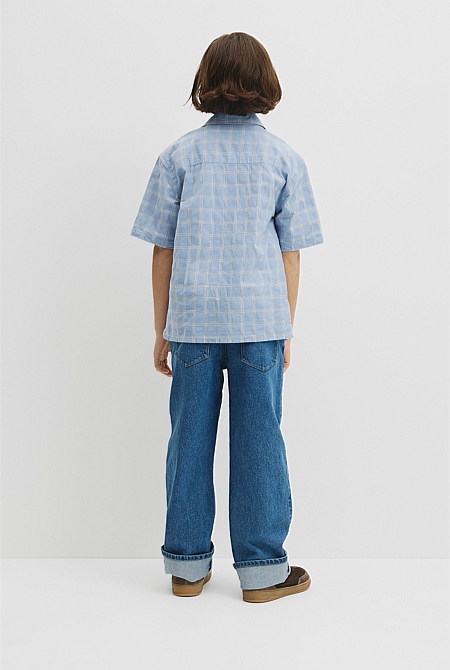 Teen Contrast Check Short Sleeve Shirt