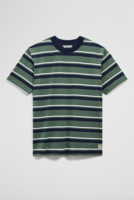 Teen Australian Cotton Relaxed Stripe Short Sleeve T-Shirt Teen Australian Cotton Relaxed Stripe Short Sleeve T-Shirt