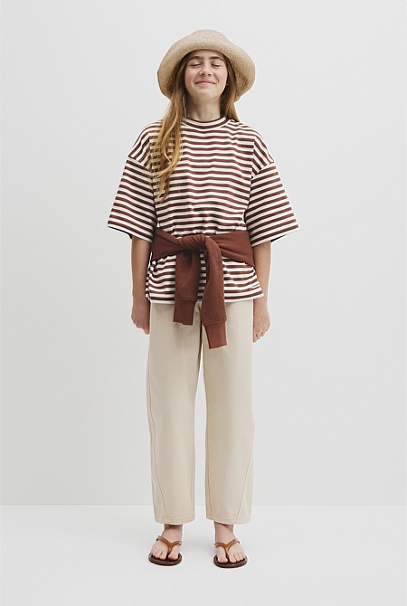 Teen Australian Cotton Blend Short Sleeve Oversized Stripe T-Shirt