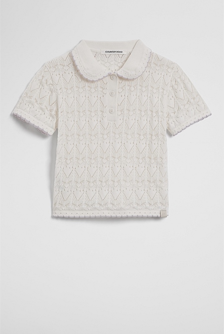 Australian Cotton Short Sleeve Collar Knit Top Australian Cotton Short Sleeve Collar Knit Top