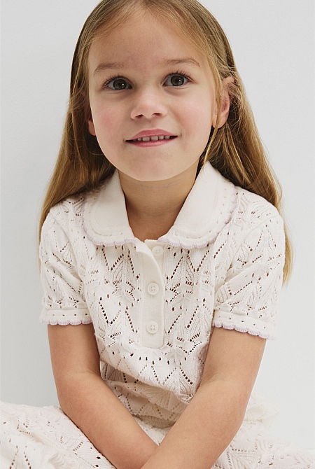 Australian Cotton Short Sleeve Collar Knit Top