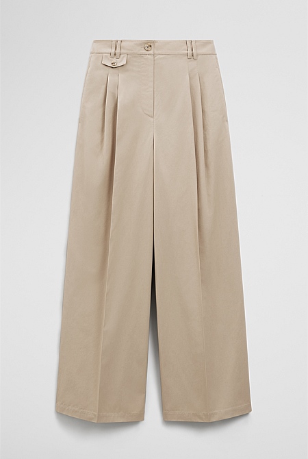 Cotton Blend Pleat Front Pant