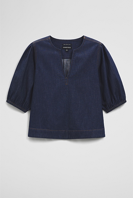 Short Sleeve Denim Blouse Short Sleeve Denim Blouse