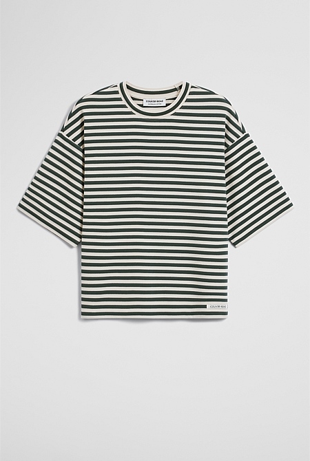 Australian Cotton Blend Stripe Boxy T-Shirt