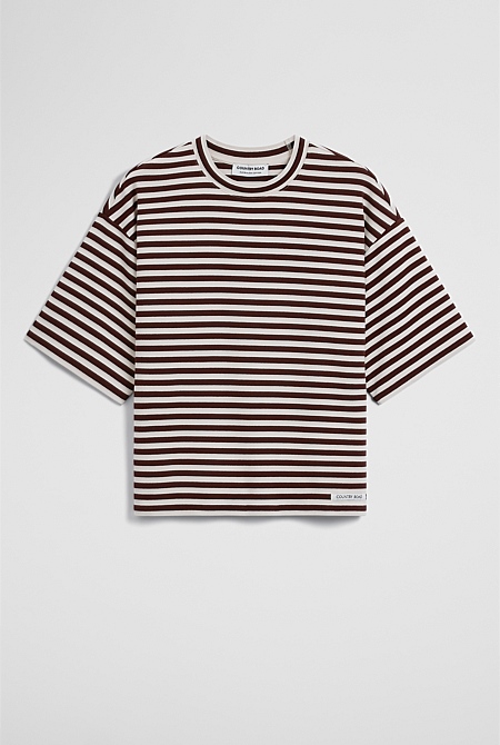 Australian Cotton Blend Stripe Boxy T-Shirt