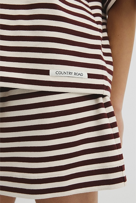 Australian Cotton Blend Stripe Boxy T-Shirt