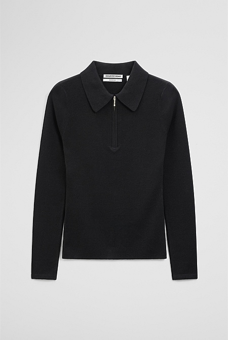 Merino Wool Silk Blend Collared Knit Merino Wool Silk Blend Collared Knit