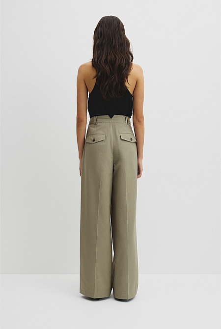 Cotton Blend Pleat Front Pant