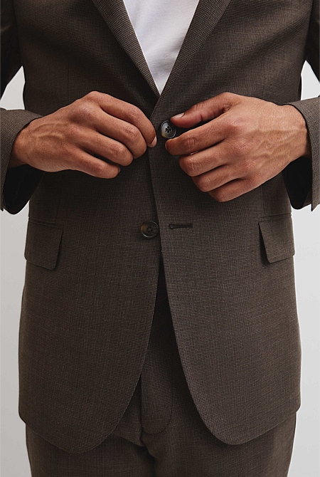 Regular Fit Wool Blend Houndstooth Jacket