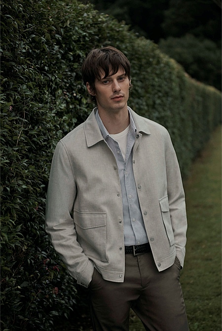Linen Cotton Blend Button Jacket