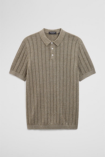 Linen Cotton Stripe Knit Polo