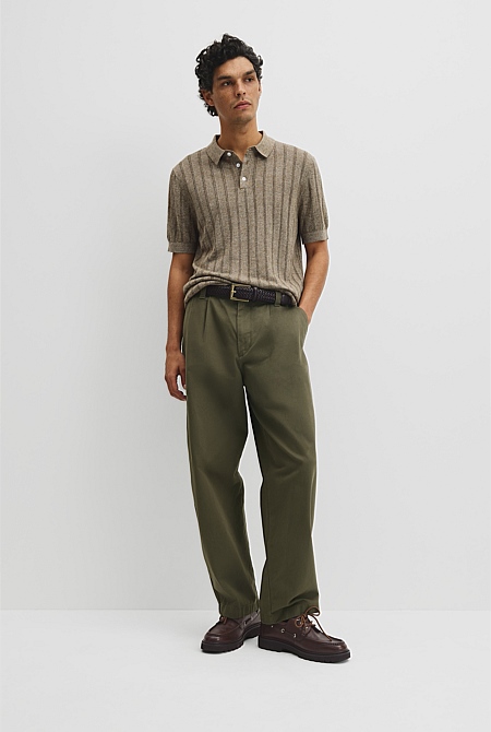 Linen Cotton Stripe Knit Polo