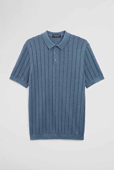 Linen Cotton Stripe Knit Polo
