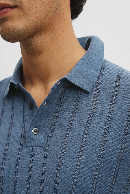 Linen Cotton Stripe Knit Polo